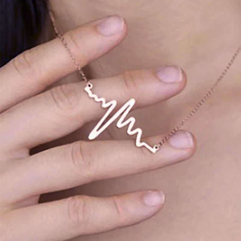 Wearing Heartbeat ECG Titanium Gold Necklace