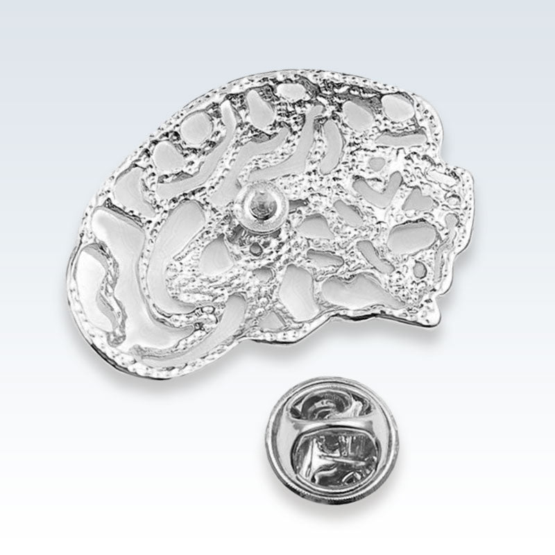 Hollow Brain Silver Lapel Pin Back