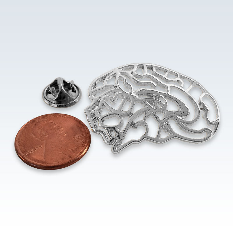 Hollow Brain Silver Lapel Pin Size