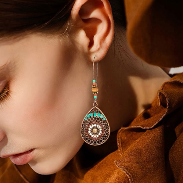 Ethnic Teardrop Hook Earring