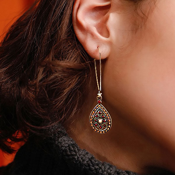 Wearing India Red Teardrop Earrings