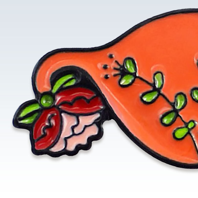 Orange Enamel Floral Uterus Lapel Pin Detail