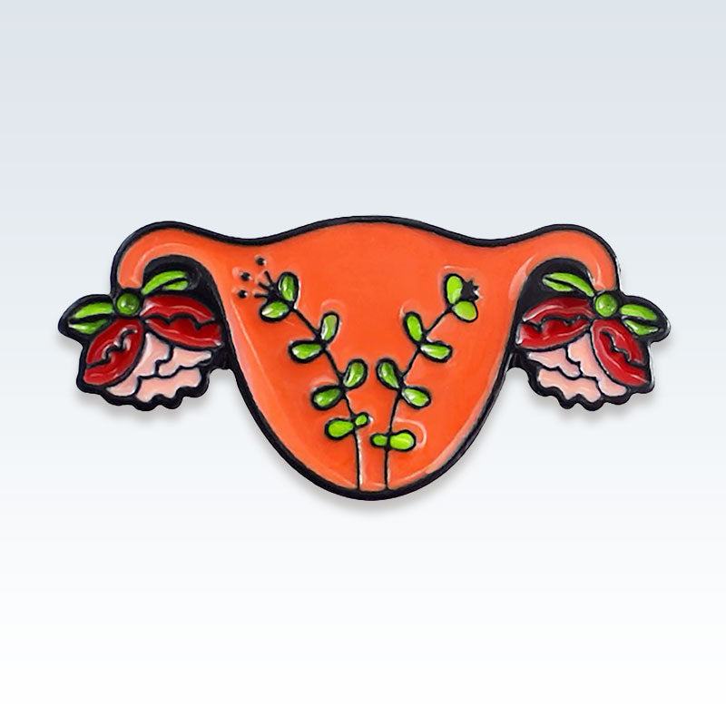 Orange Enamel Floral Uterus Lapel Pin