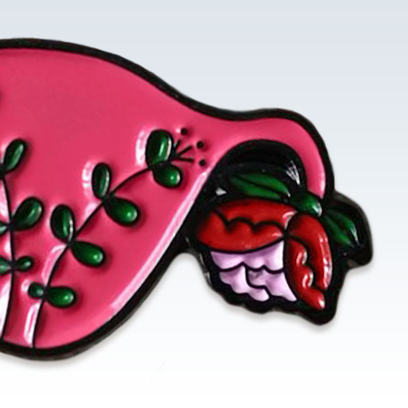 Red Enamel Floral Uterus Lapel Pin Detail