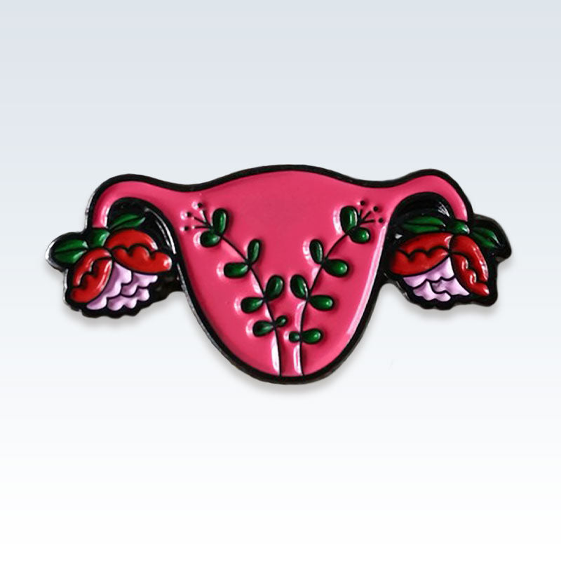 Red Enamel Floral Uterus Lapel Pin