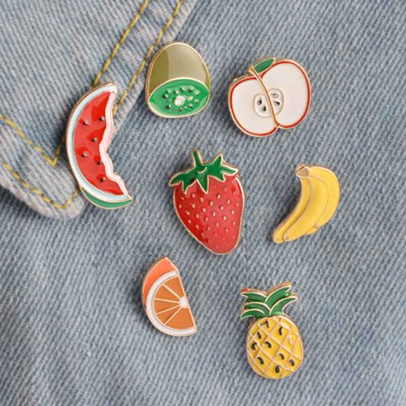 Fruit Set Lapel Pins on Denim