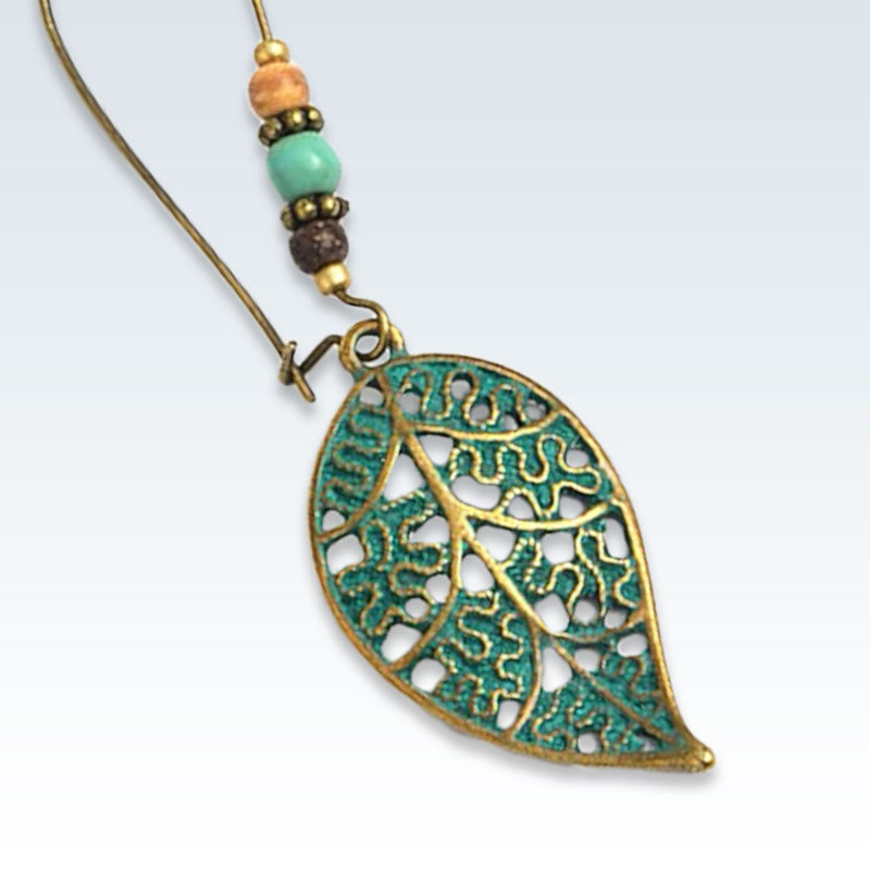 Leaf Green Bohemian Earring Detail
