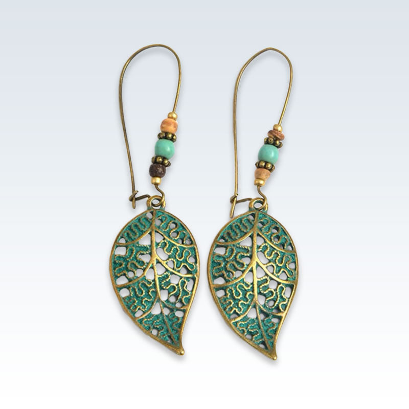 Leaf Green Bohemian Drop Earrings