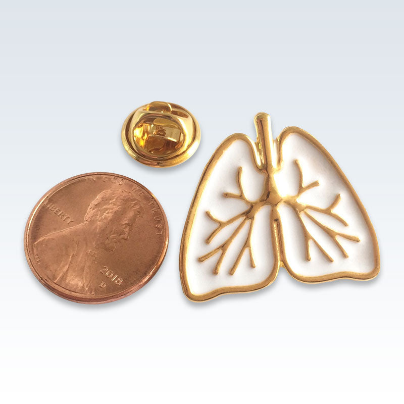 White Enameled Lungs Lapel Pin Size