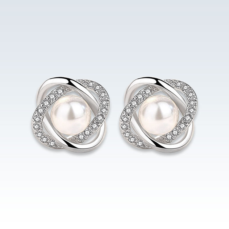 Pearl Mobius CZ Silver Stud