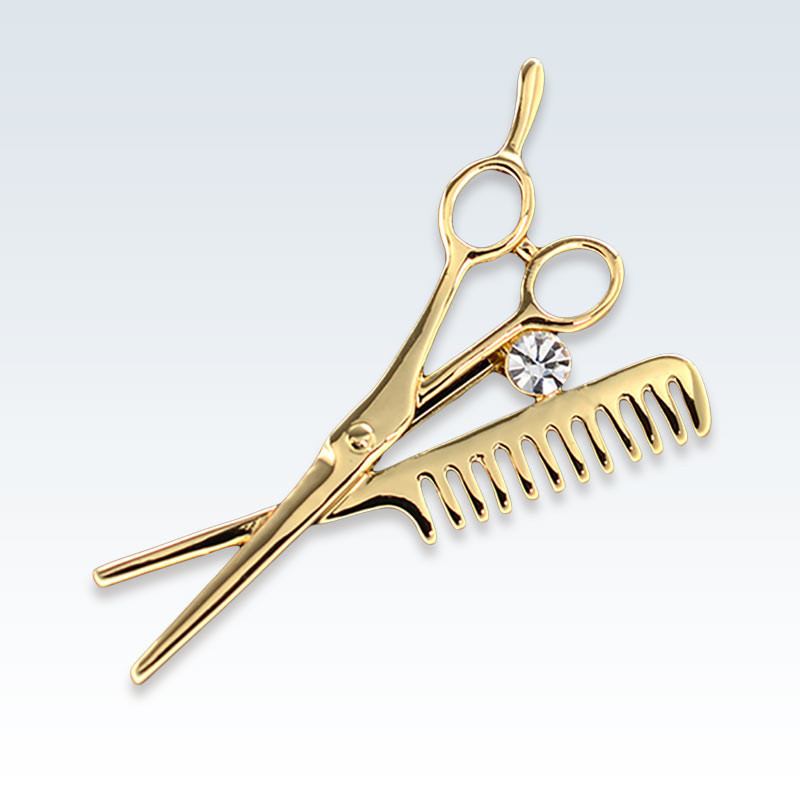 Gold Scissors Comb Lapel Pin