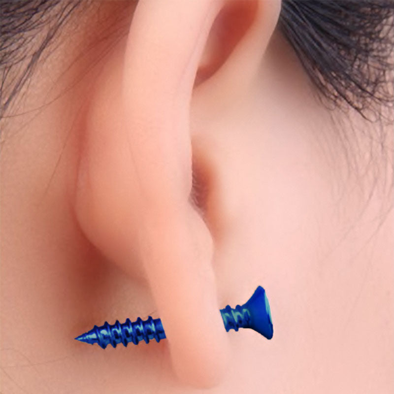 Wearing Blue Stainless Steel Screw Earring Stud