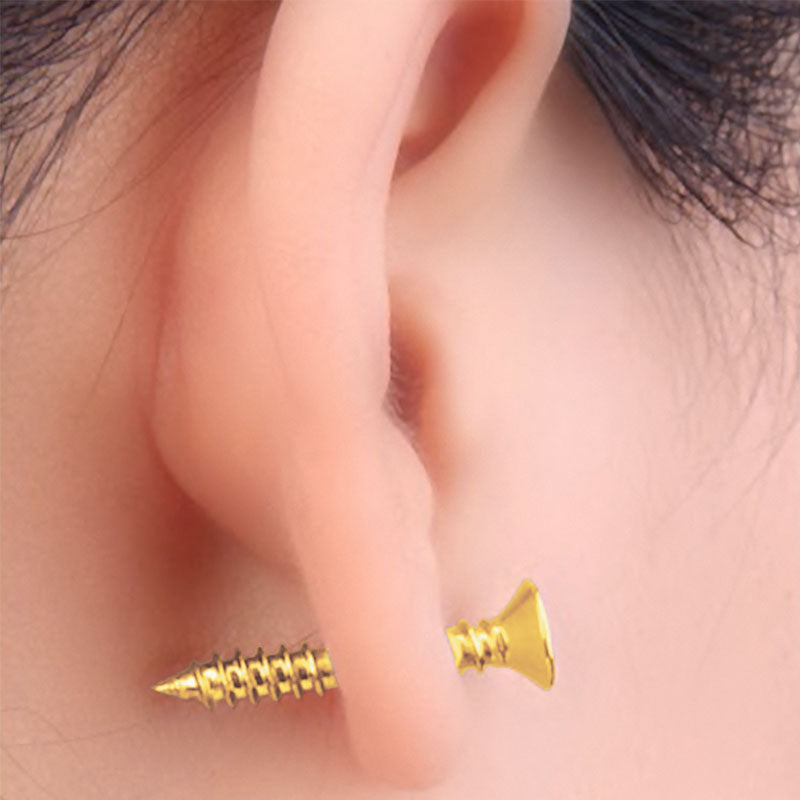 Wearing Gold Stainless Steel Screw Earring Stud