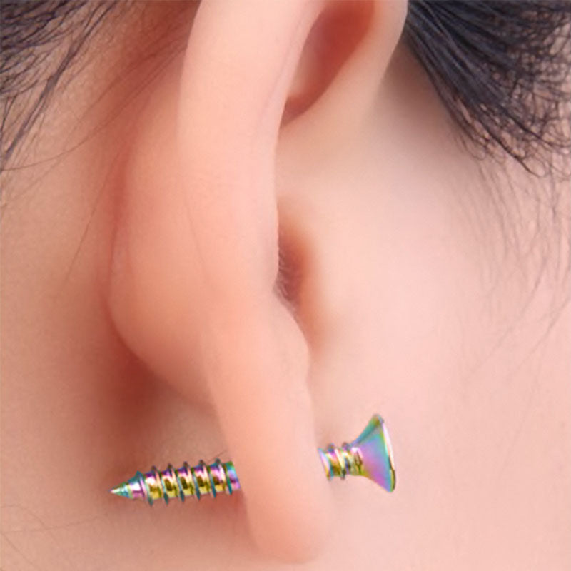 Wearing Multicolor Stainless Steel Screw Earring Stud