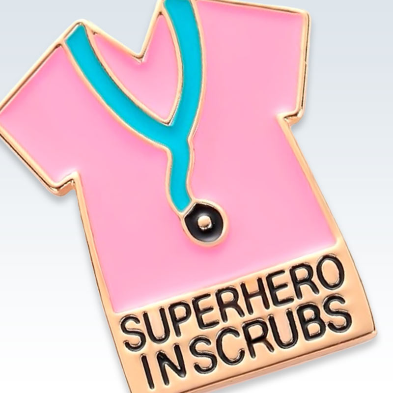 Superhero in Scrubs Gold Lapel Pin Detail