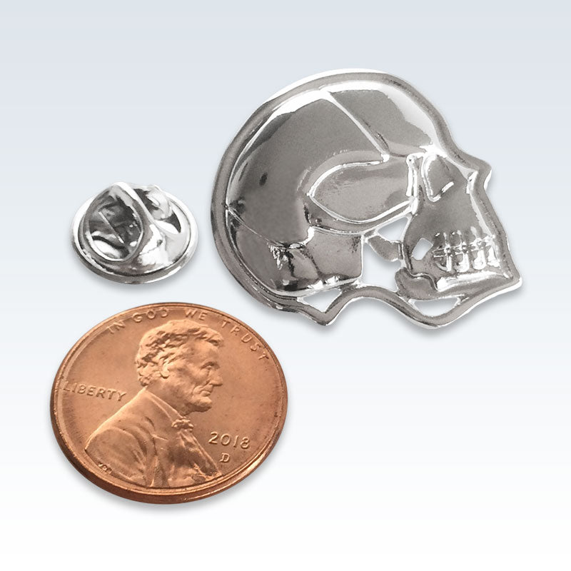 Silver Skull Lapel Pin Size