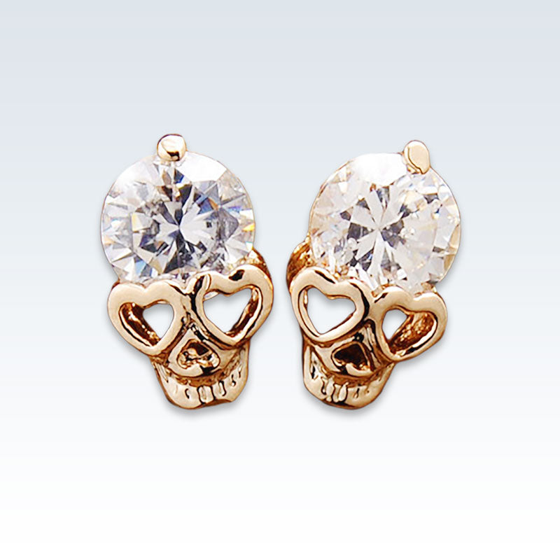 Gold Skull CZ Earring Studs