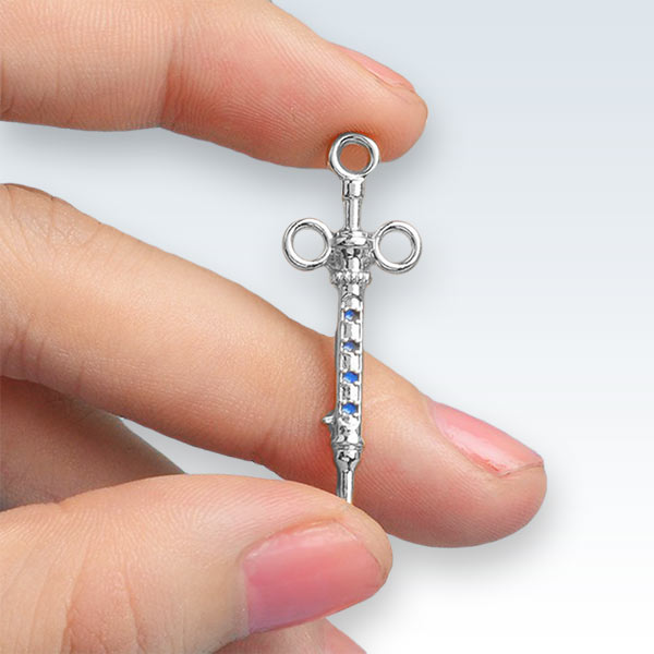 Holding Syringe Silver Lapel Pin