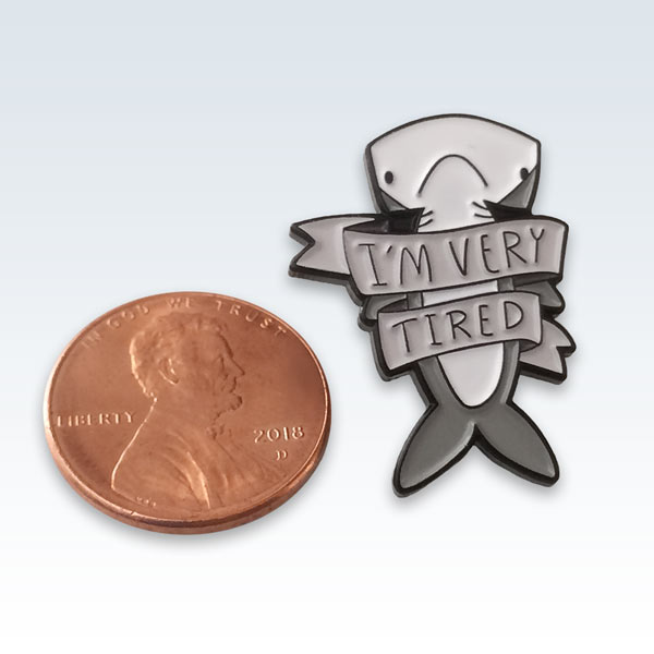 Tired Shark Enamel Lapel Pin Size