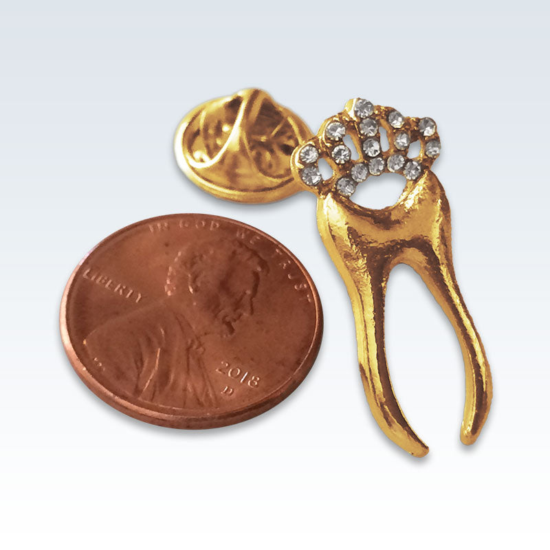 Gold Crowned Tooth Lapel Pin Size