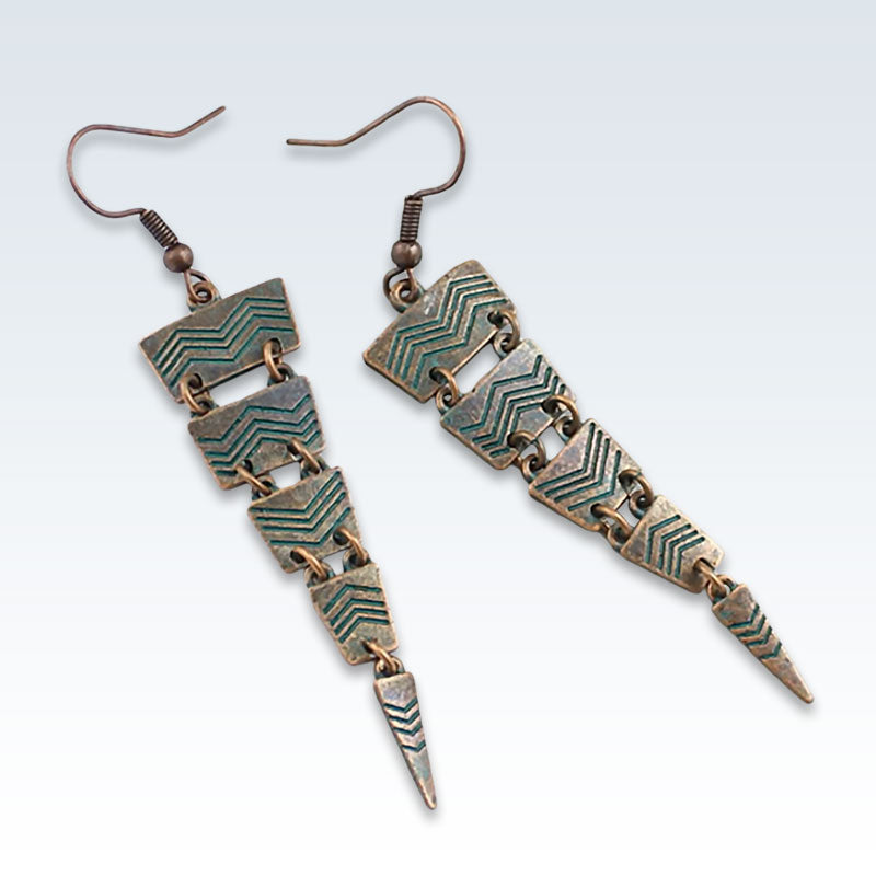 Ethnic Bronze Triangle Earrings