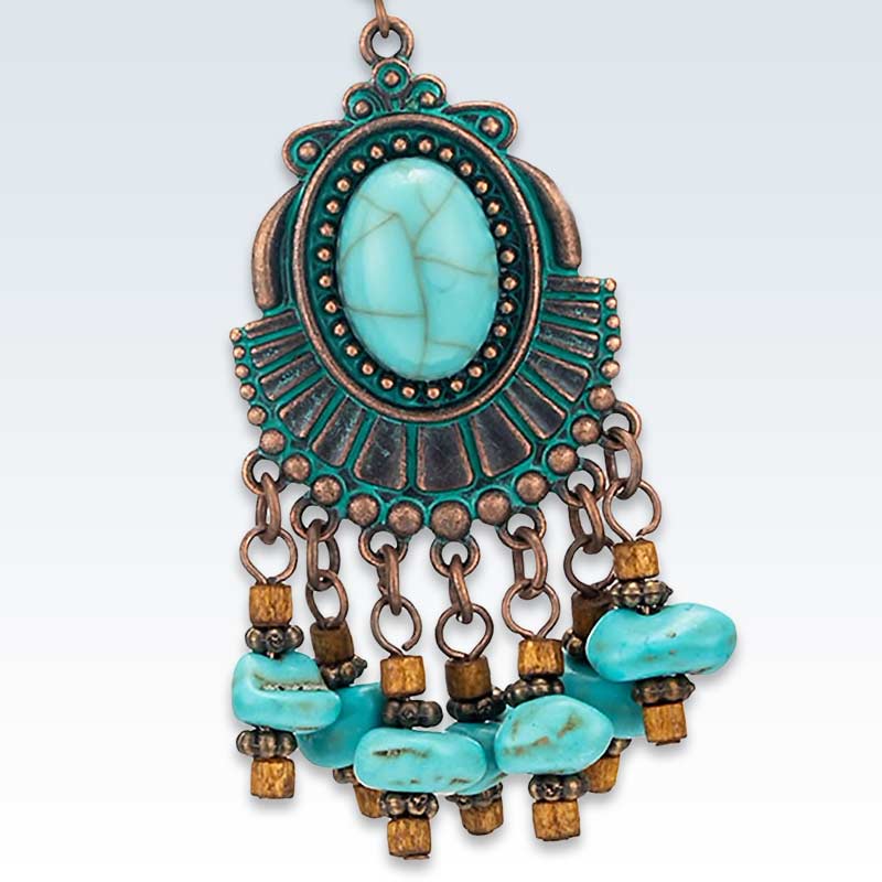 Bohemian Turquoise Bronze Earring Detail