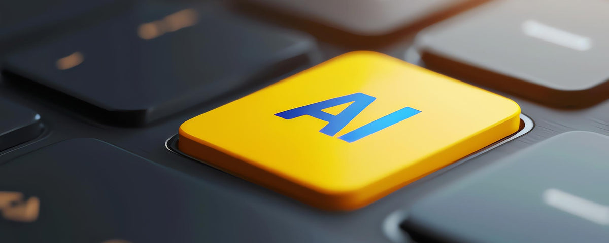 A keyboard with a yellow 'AI' key. (ai)