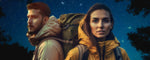 Backpacking couple on starry night. (ai)