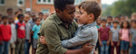 Children wrestle in the schoolyard as a crowd looks on. (ai)