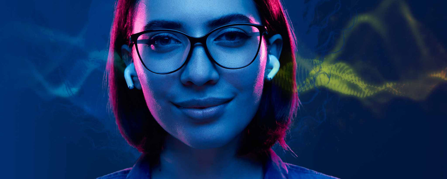 Female face with AirPods