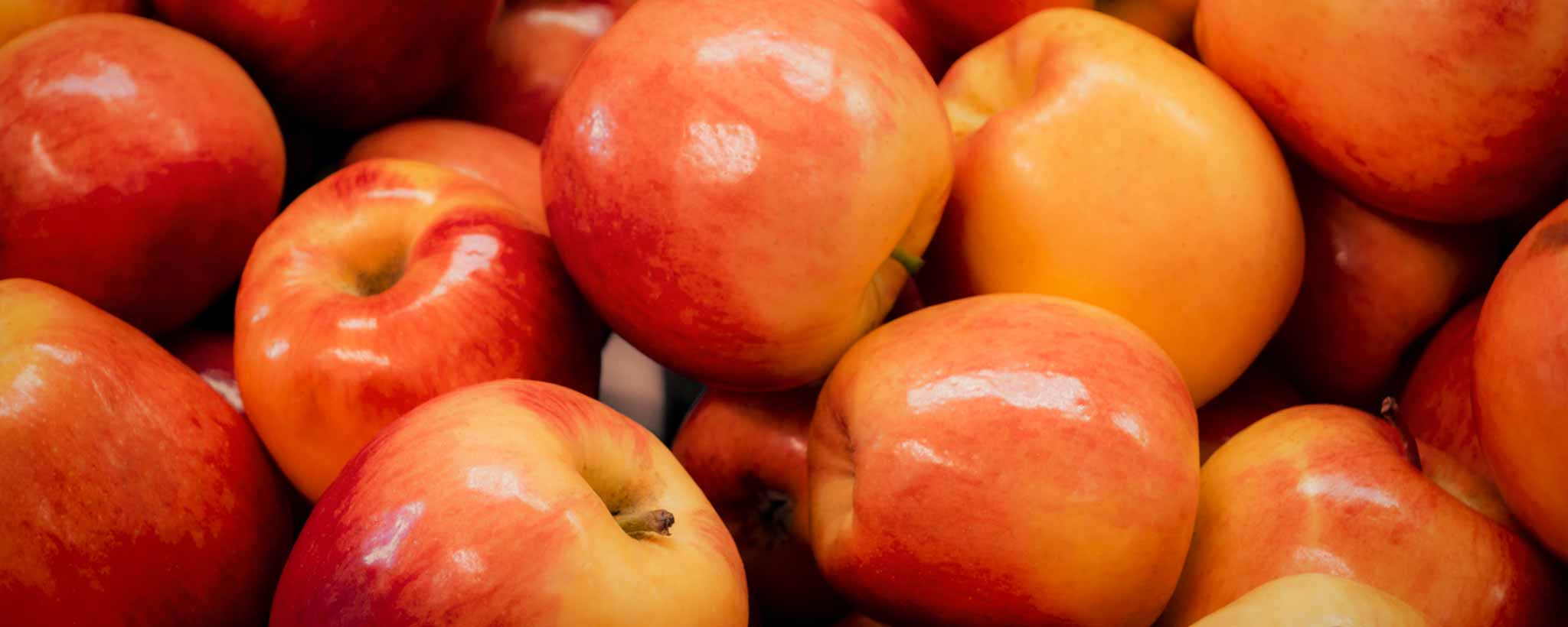 A bushel of red-orange apples.
