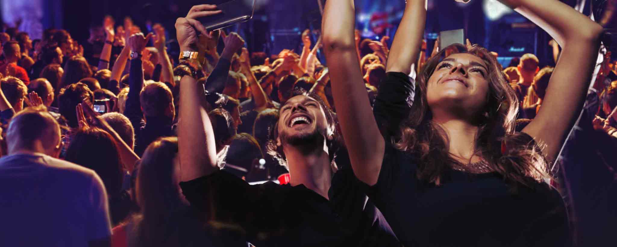 'A crowd of concert goers.'