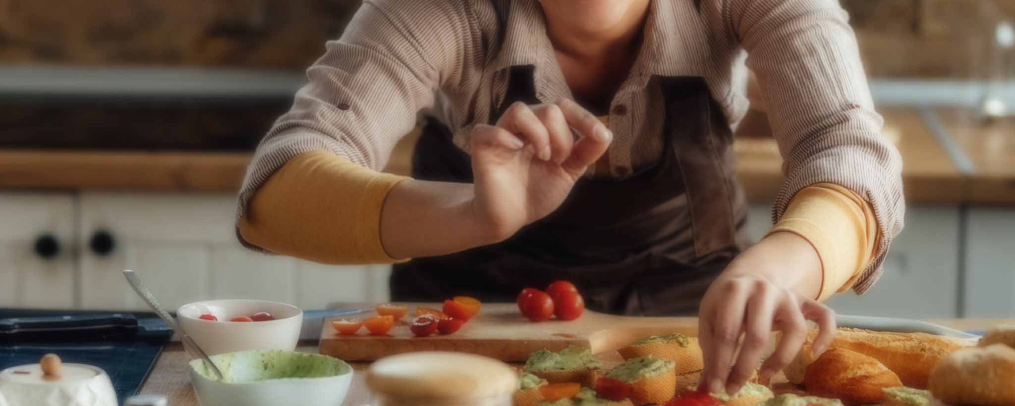 'Female preparing avocado toast'