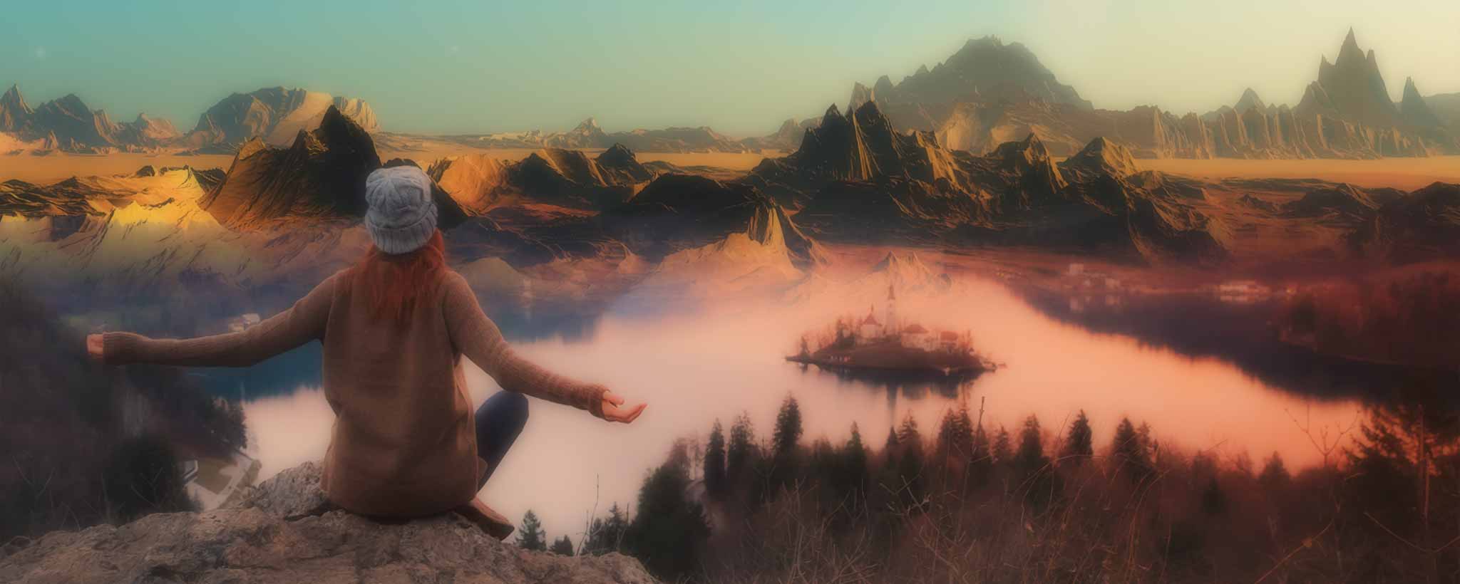 'Young woman viewing Mars horizon. (ai)'