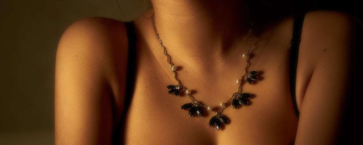 The décolletage of a beautiful female.