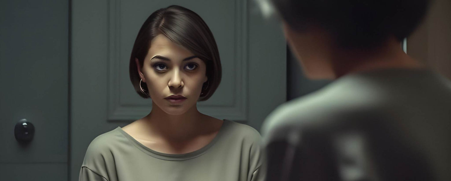 The youthful reflection of elderly female. (ai).