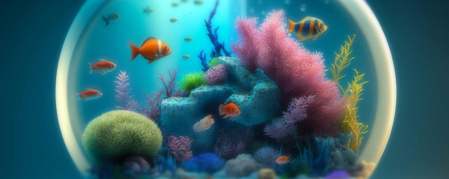 A colorful, round fish bowl. (ai)