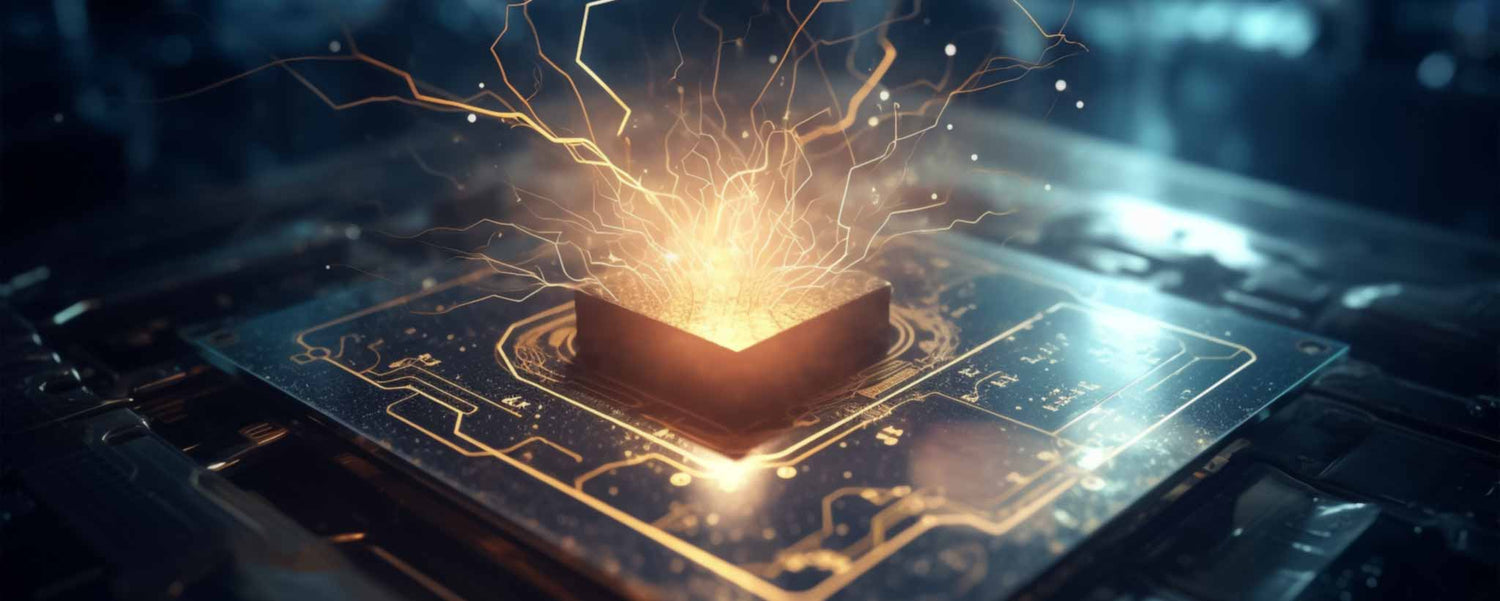 Glowing AI computer chip. (ai)