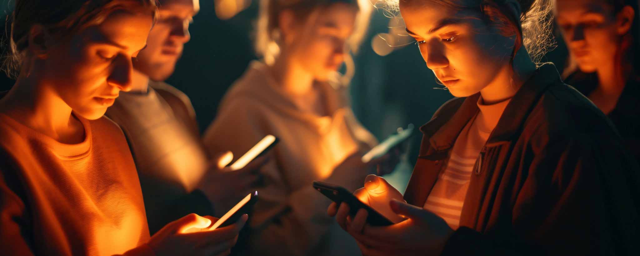 'Teens using smartphones in a dimly lit setting. (ai)'