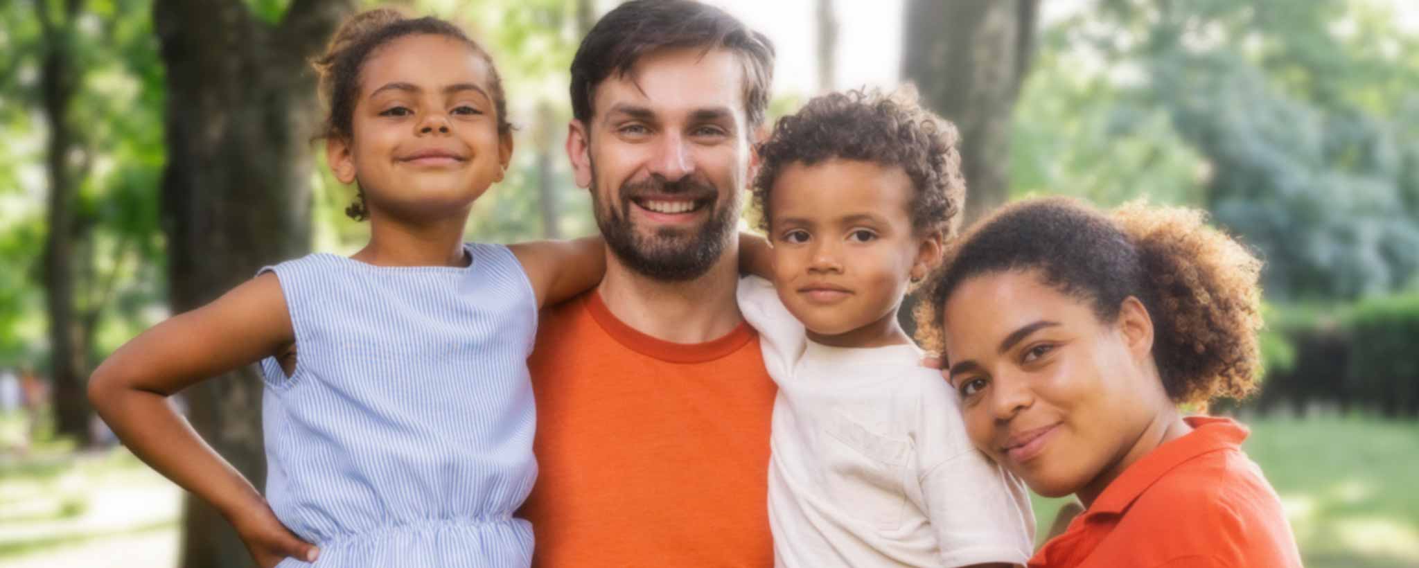 'Mixed family outdoors in park'