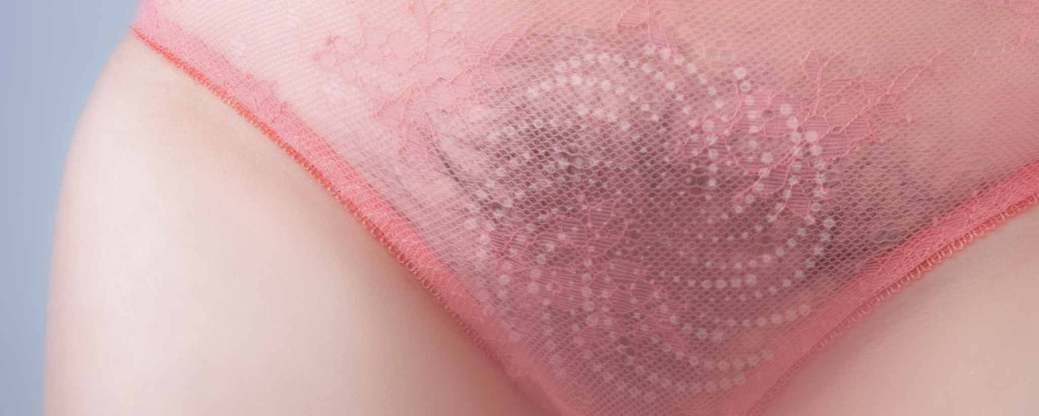 Pink panty crotch blurred