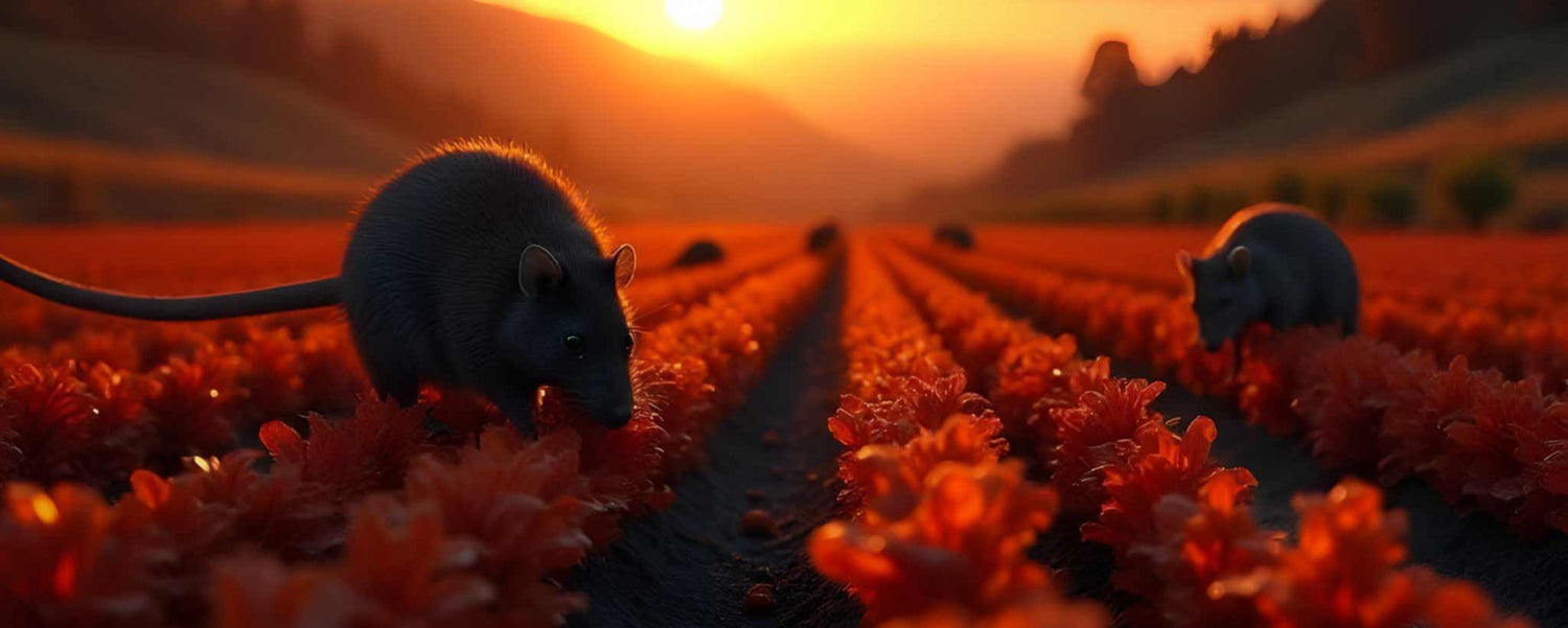 Rats munch on red foliage  in a field. (ai)