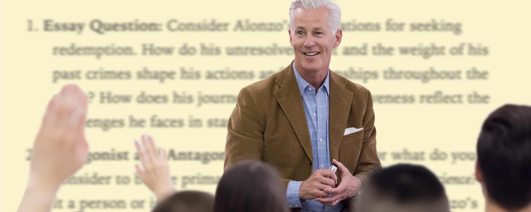 'Professor leads lively classroom discussion'