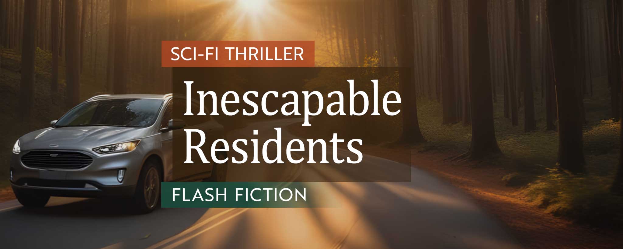 'A car driving on an isolated road as the sun sets. (ai)'