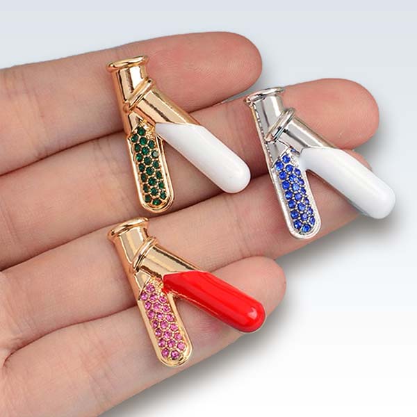 Test Tube Flasks Blue Silver Lapel Pin | ClinicalPosters