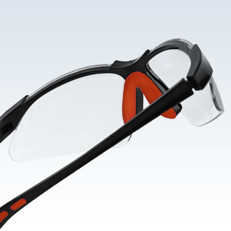 Black and Red Safety Glasses Detail