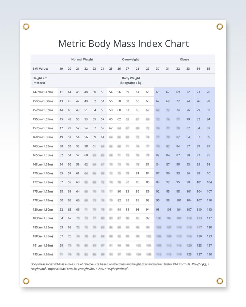 Metric Body Mass Index Chart 20x26