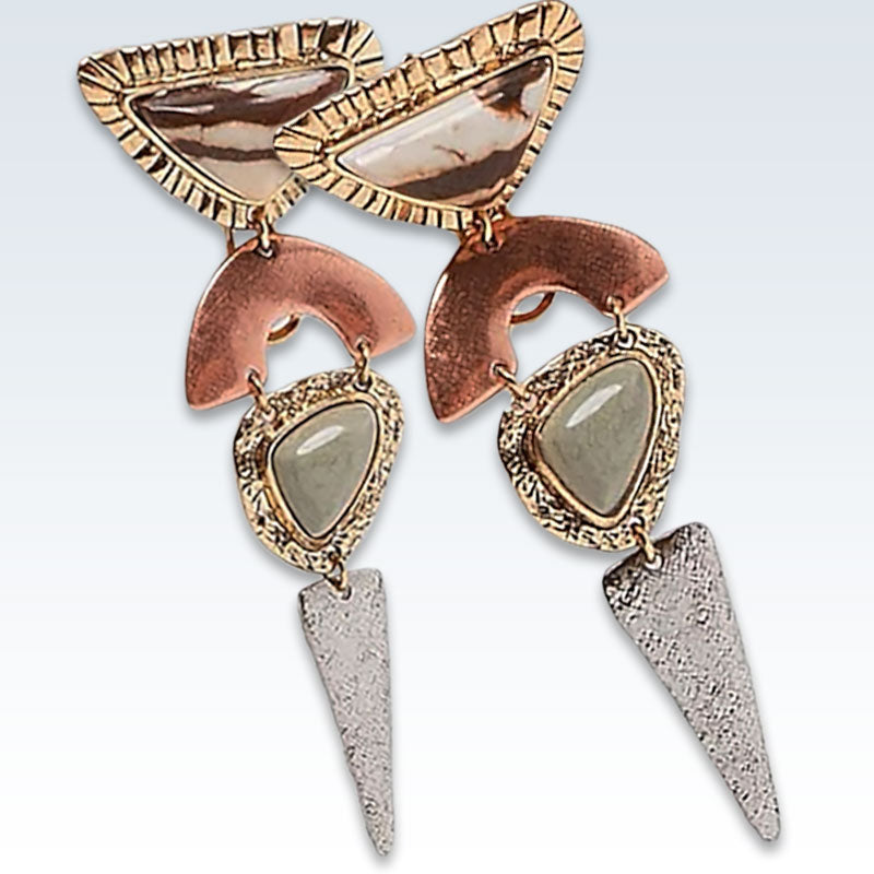 Bohemian Copper Stone Earrings Detail