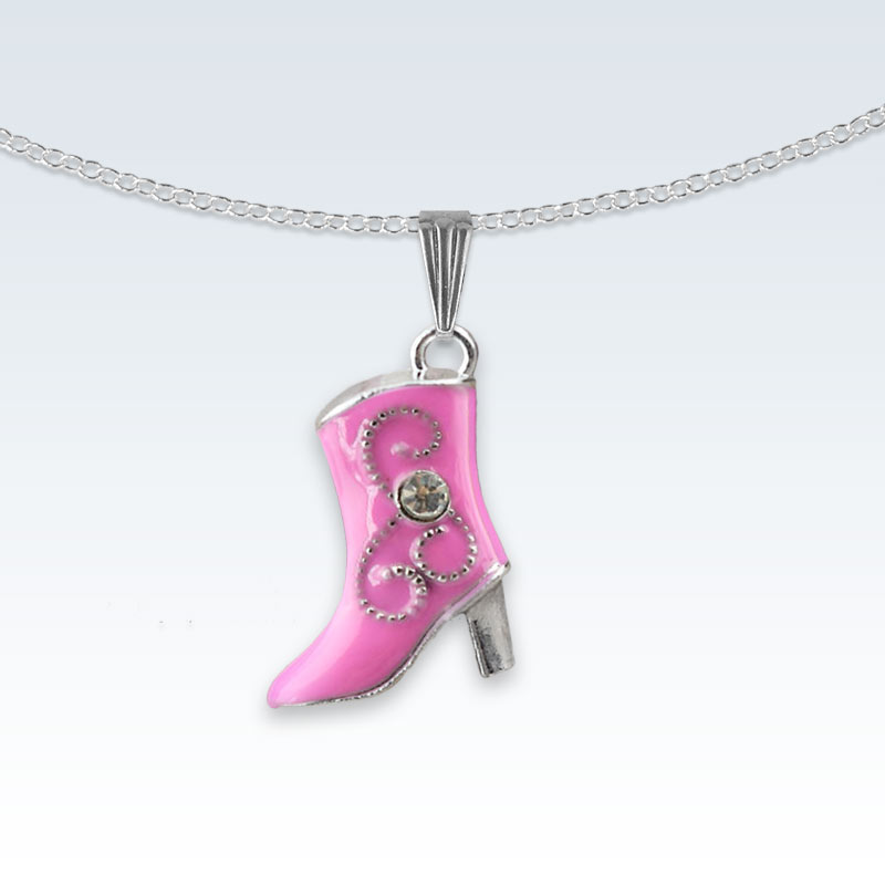 Pink Boot Enameled Metal Necklace