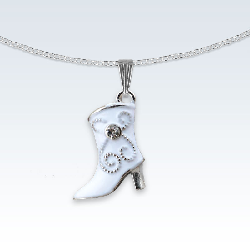 White Boot Enameled Metal Necklace
